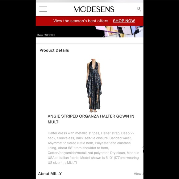 MILLY Angie Stripped organza halter gown - Picture 10 of 11